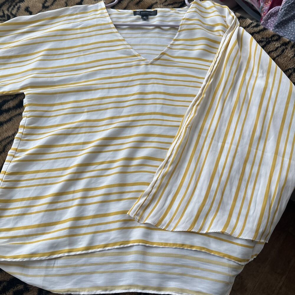 inc international concepts Women’s Medium Blouse Yellow Asymmetrical Sleeves